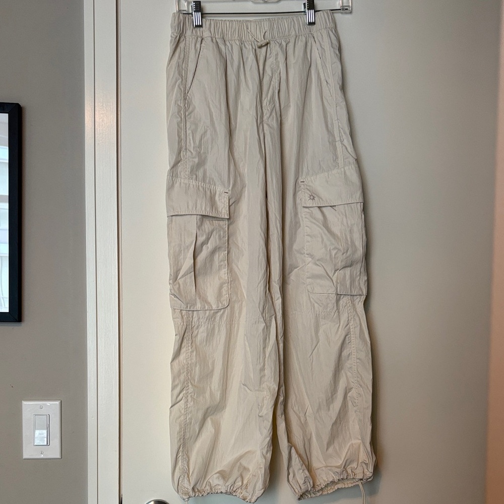 aerie Neutral Cream Cargo Joggers with Elastic Hem